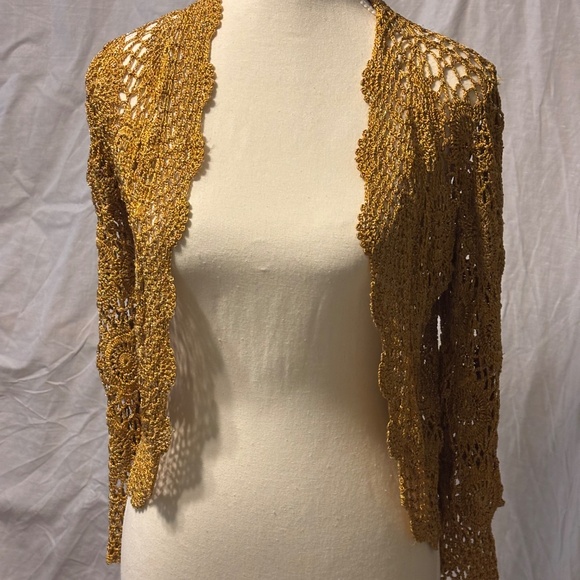 Joseph A Metallic Gold Crochet Cardigan – Size Small - Picture 2 of 10